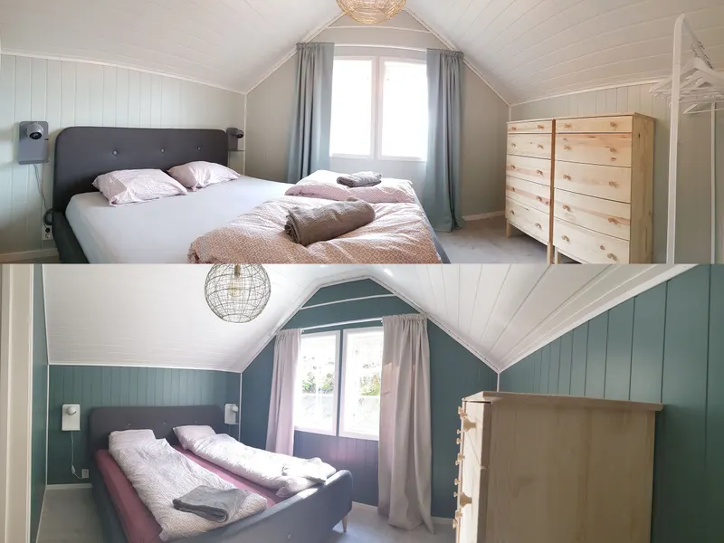 The two bedrooms on the upper floor